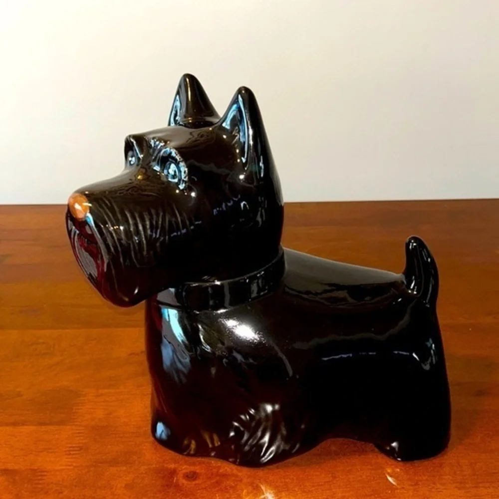 MCM Vintage Scottish Terrier Black Gloss Ceramic Cookie Jar Excellent Condition